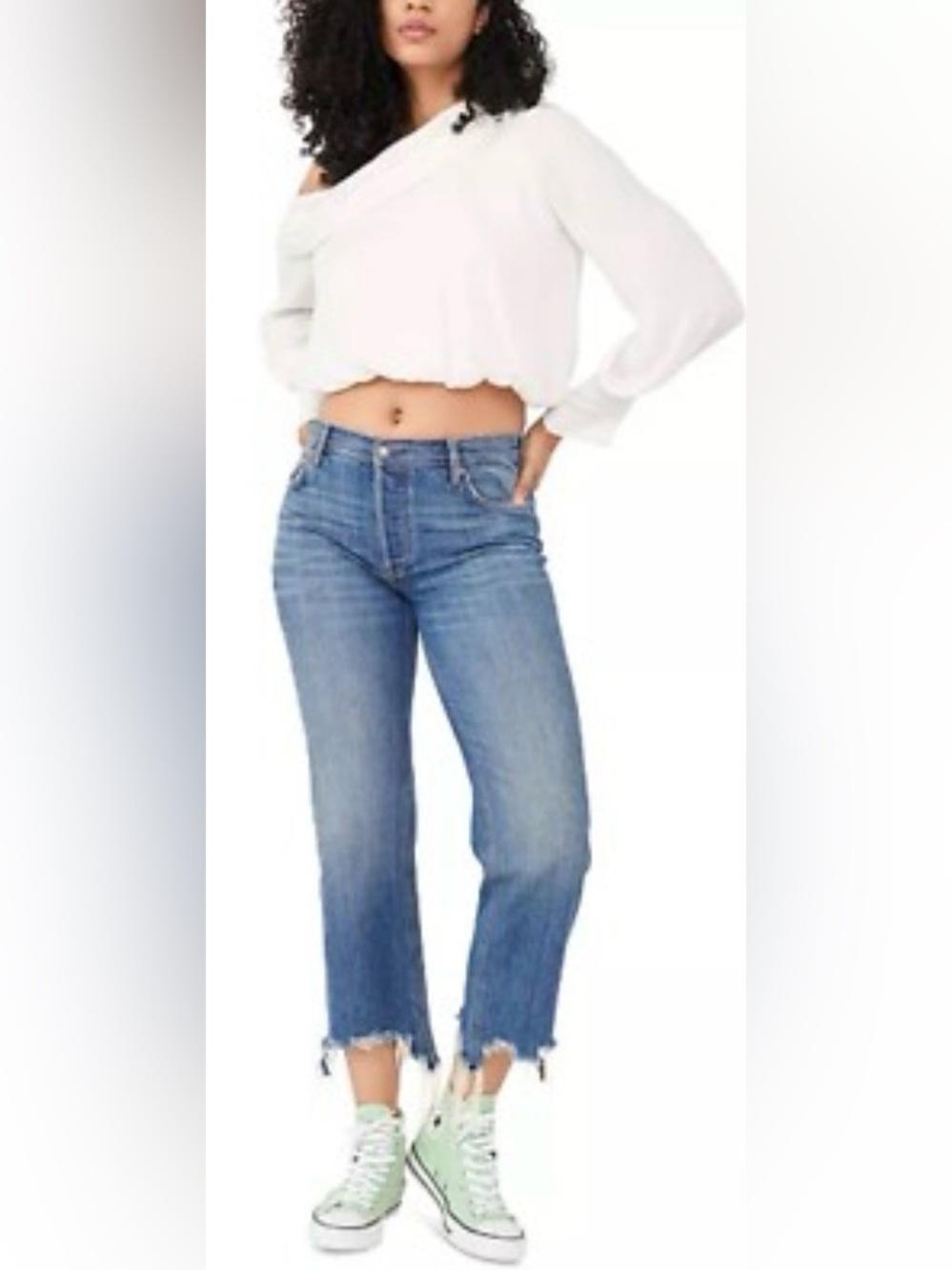 Free People We The Free Maggie Jean Light Wash Raw Hem Button Fly Size 27